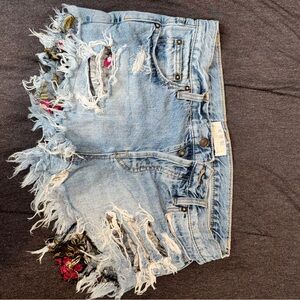 We The Free Light Blue Frayed Jean Shorts
